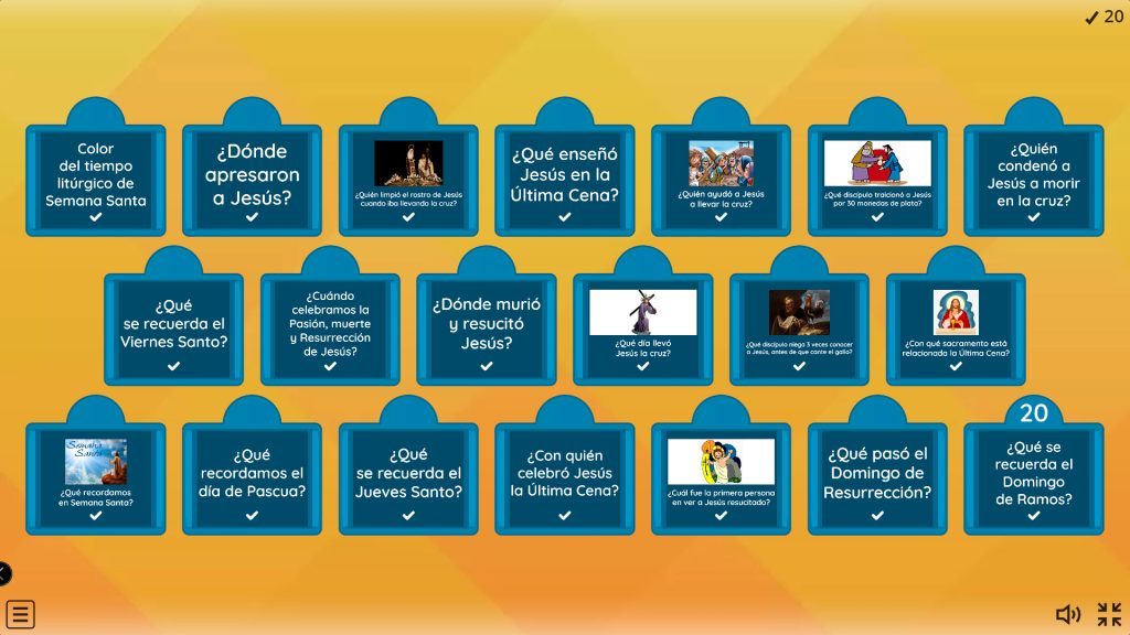 Juego de preguntas sobre Semana Santa en Wordwall, de Aurora Martín.
