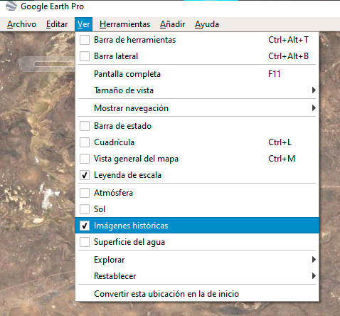 Google Earth Pro: imágenes históricas.